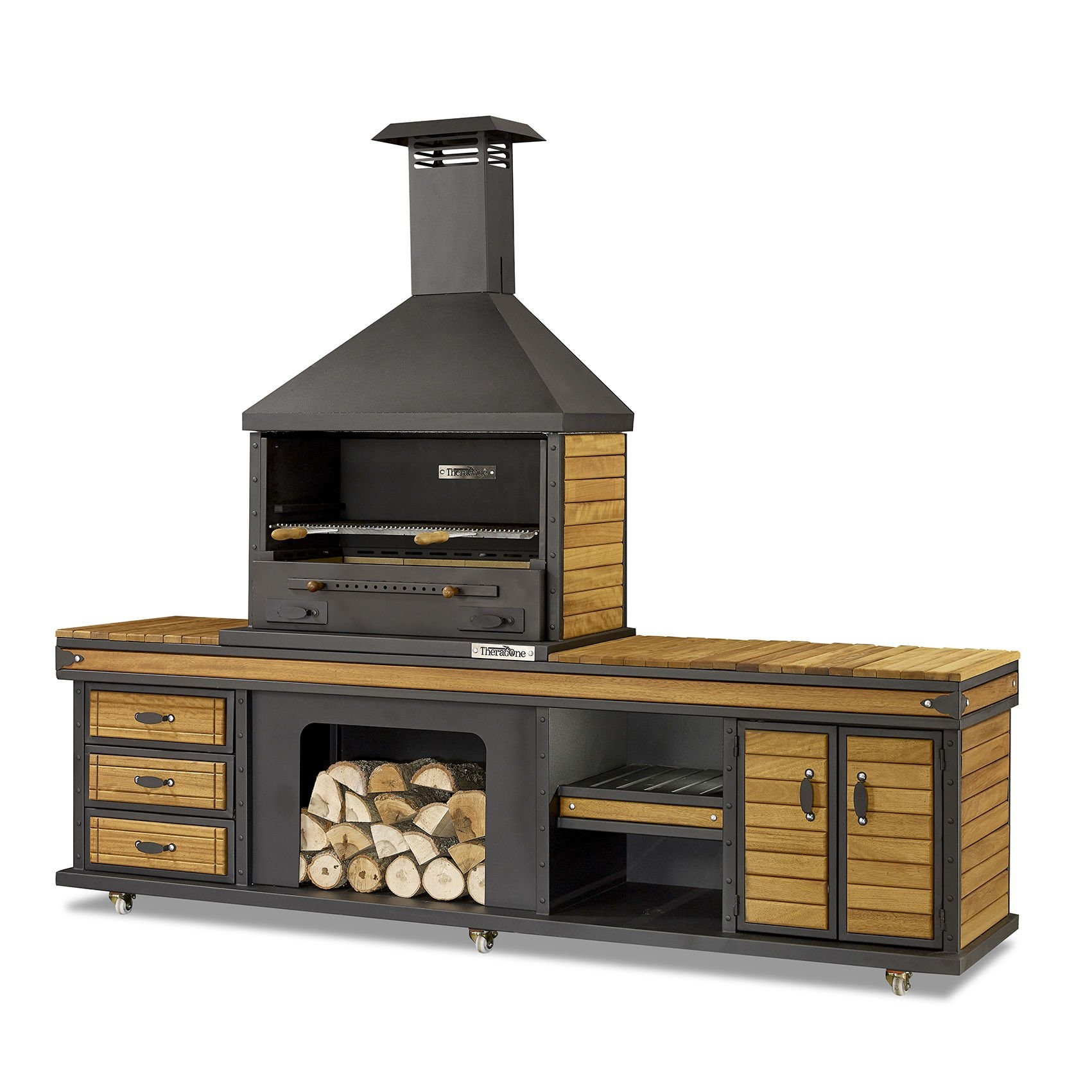 Barbecue da cucina estivo in acciaio e legno di iroko