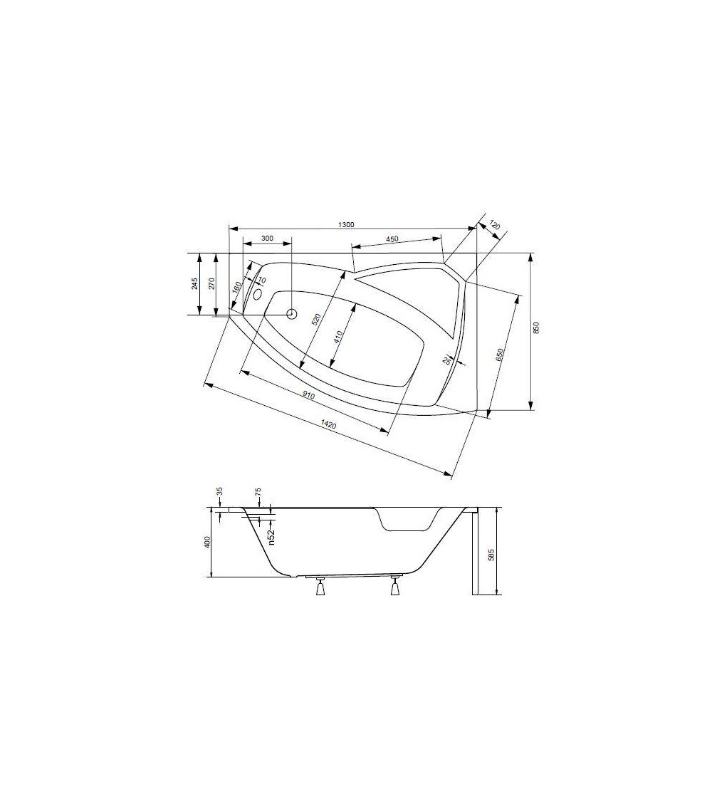 Vasca da bagno RIMA 130/140/150/160/170 cm con pannello incluso, lato destro