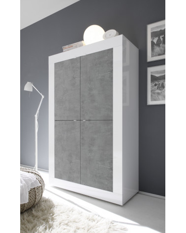 Argentier 4 portes BASIC finition blanc-béton 102x163 cm