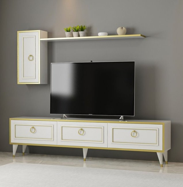 Conjunto mueble salon television Fuerte del Rey en blanco brillo y grafito  180 cm(alto)200 cm(