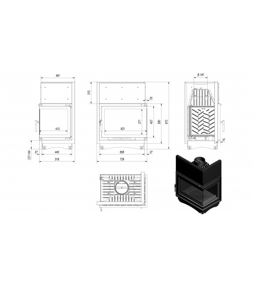 Insert cheminée ZUZIA 16 KW vitre à droite