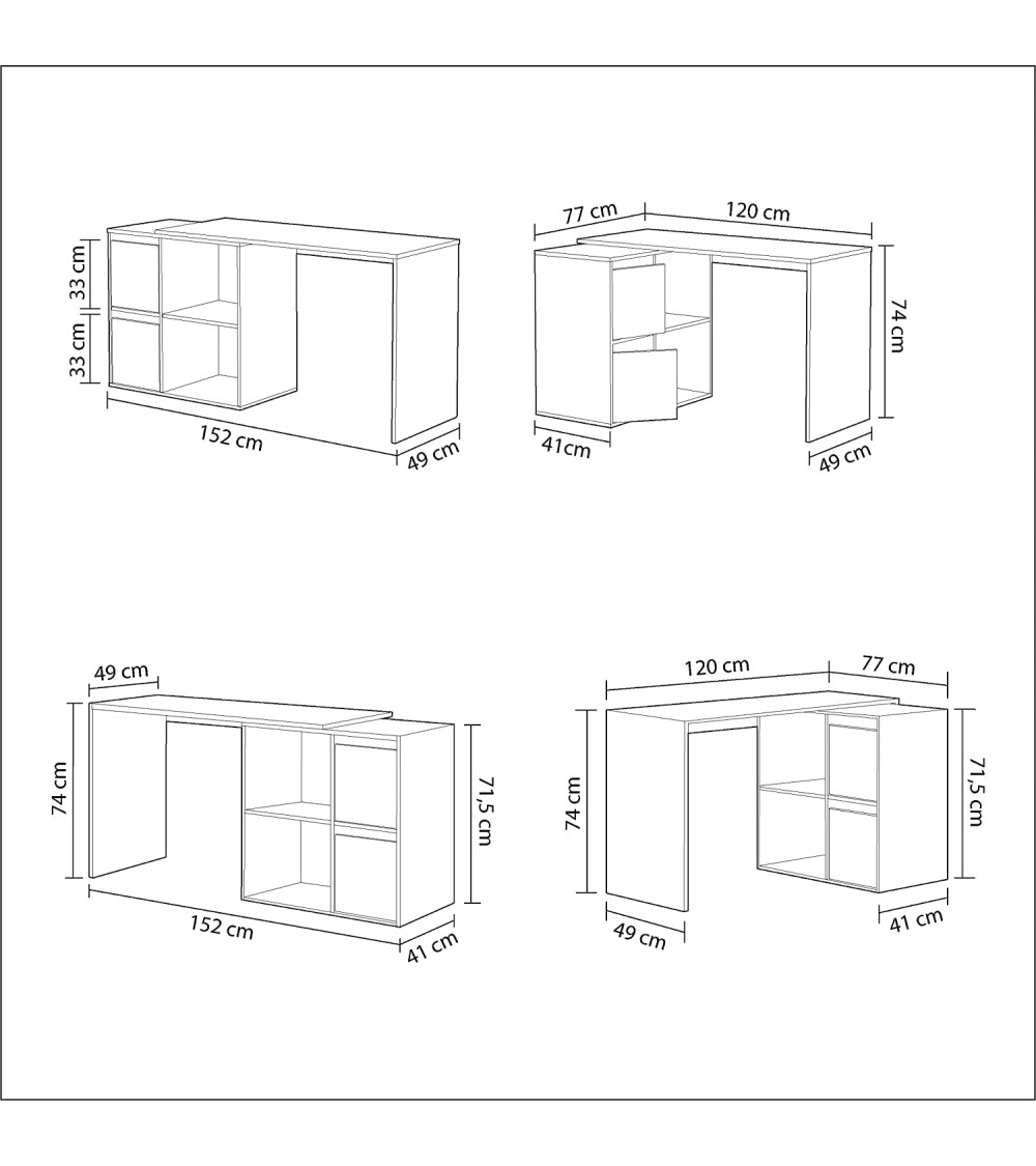 Escritorio modular de esquina con almacenaje - 4 posiciones de montaje  posibles, blanco artik