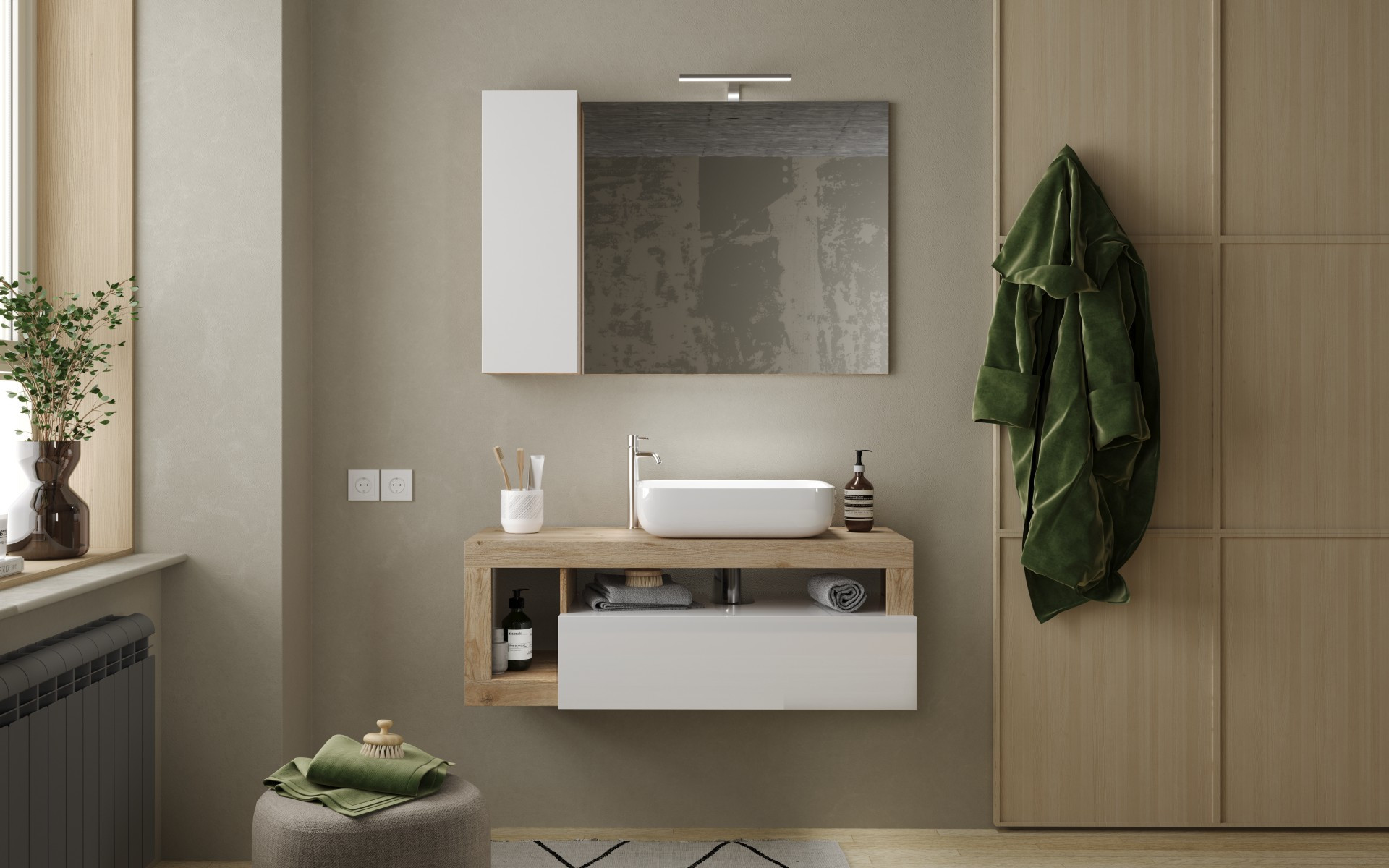 Ensemble PMR meuble salle de bain+miroir+vasque COMFY 50/80 cm en